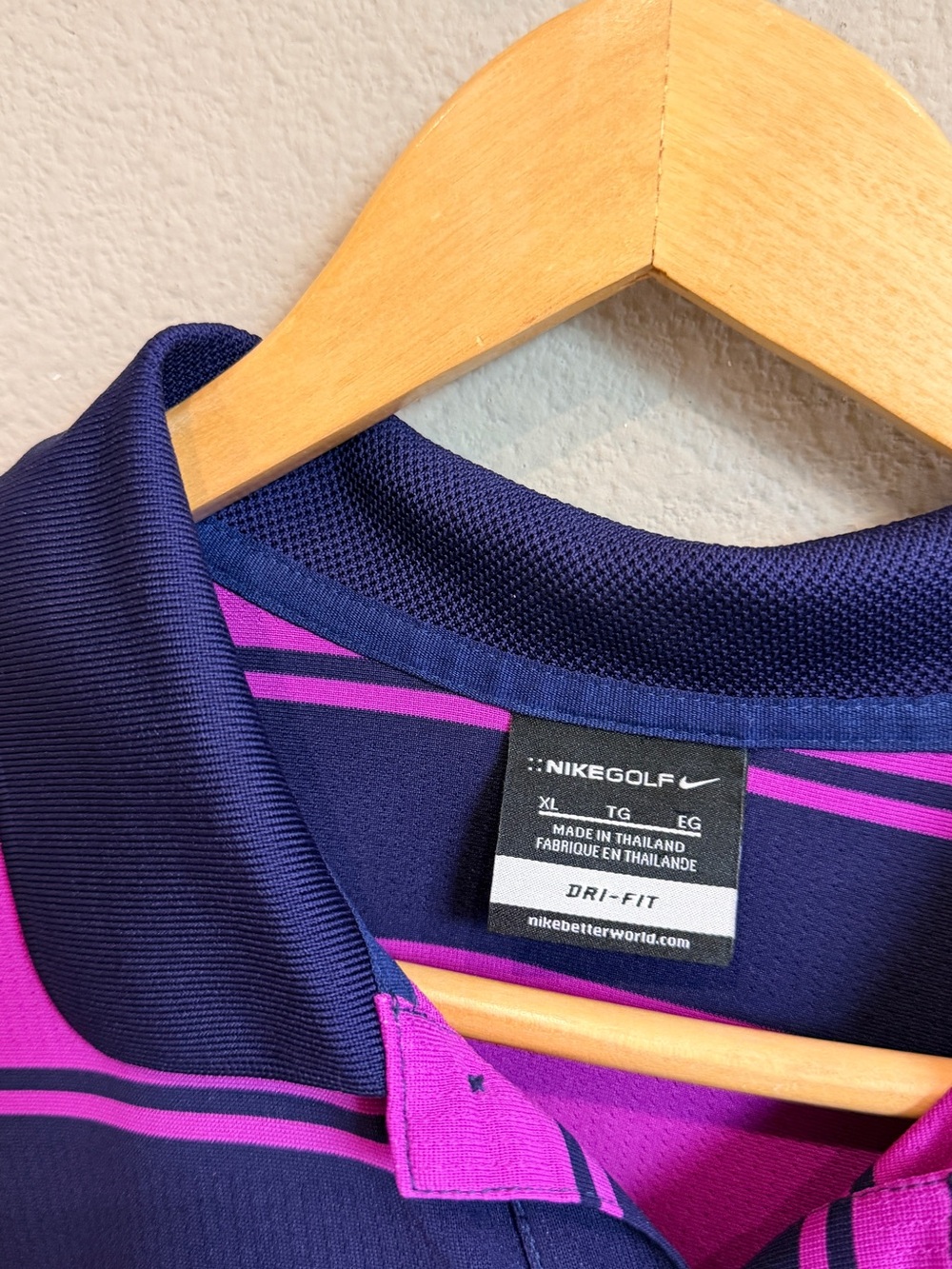 Nike Golf Dri-FIT Striped Performance Polo Shirt XL Pink Purple - Picture 6 of 6